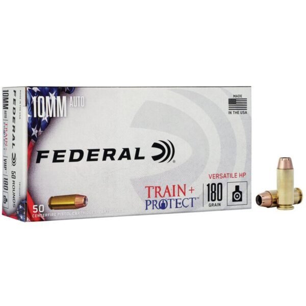 Federal train + protect handgun ammunition 10mm auto 180gr vhp 1175 fps 50/ct