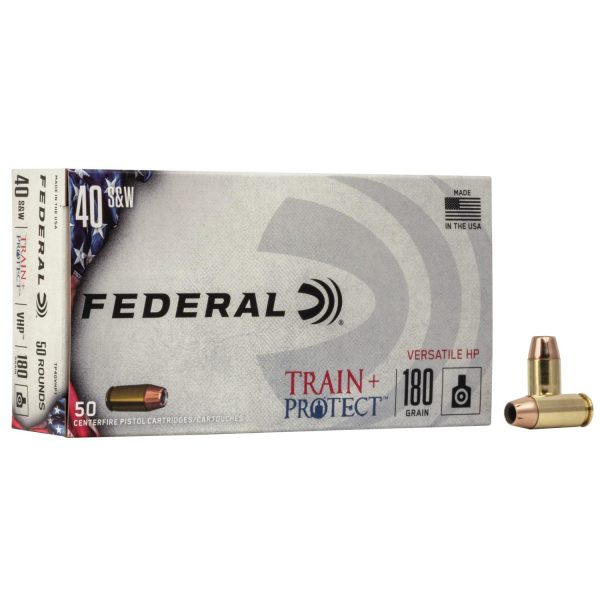 Federal train+protect handgun ammunition. 40 s&w 180gr vhp 50/ct