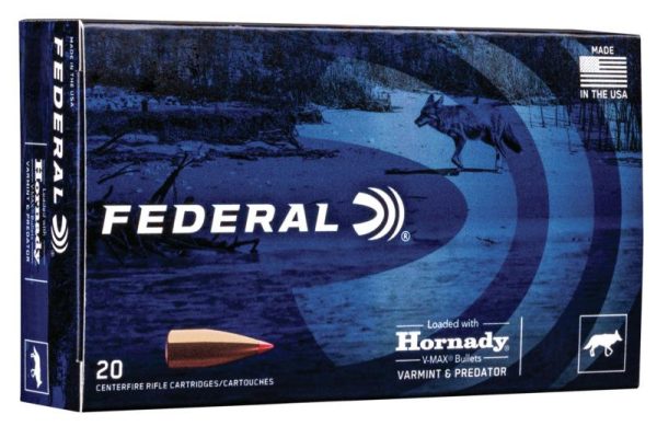 Federal varmint & predator rifle ammuntion. 223 rem 53 gr v-max 3400 fps 20/ct