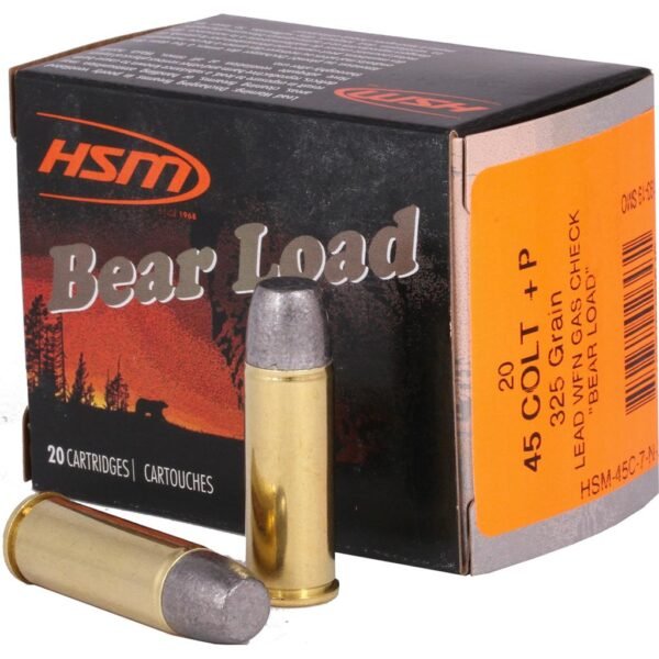 Hsm bear load hard cast handgun ammunition. 45 colt 325gr wfn gas check 1155 fps 20/ct