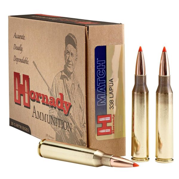 Hornady match rifle ammunition. 338 lapua mag 250 gr bthp 2900 fps 20/ct