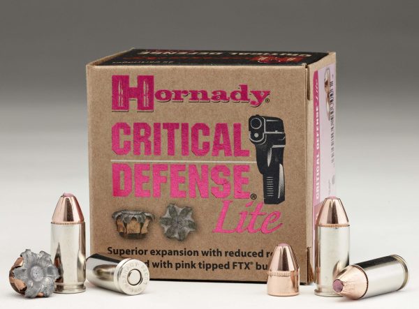 Hornady critical defense lite handgun ammunition 9mm luger 100 gr ftx 1125 fps 25/box