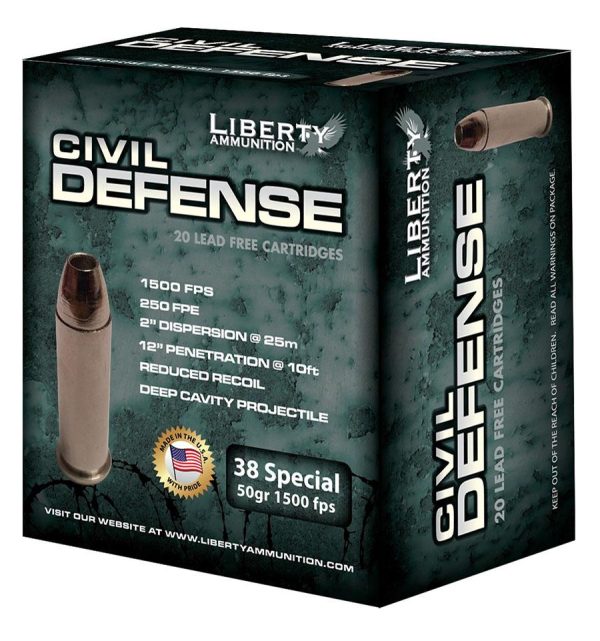 Liberty civil defense handgun ammunition. 38 spl 50 gr schp 1500 fps 20/ct