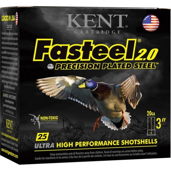 Kent fasteel + precision plated steel waterfowl shotshells 20ga 3" 1oz 1350 fps #4 & #6 25/ct