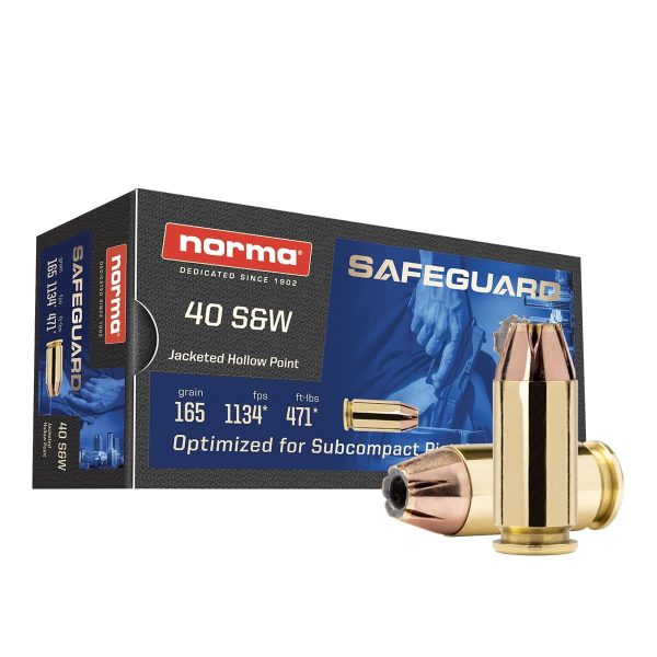 Norma safeguard handgun ammunition. 40 s&w 165gr jhp 1134 fps 50/ct