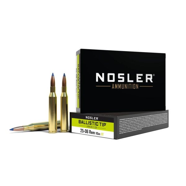 Nosler ballistic tip rifle ammunition. 25-06 rem 115gr bt 3000 20/ct