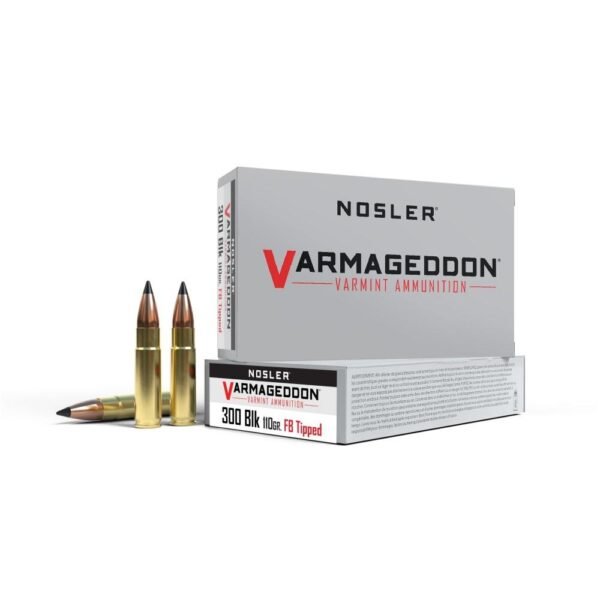 Nosler varmegeddon rifle ammunition. 300 aac 110 gr bsb 2200 fps 20/ct