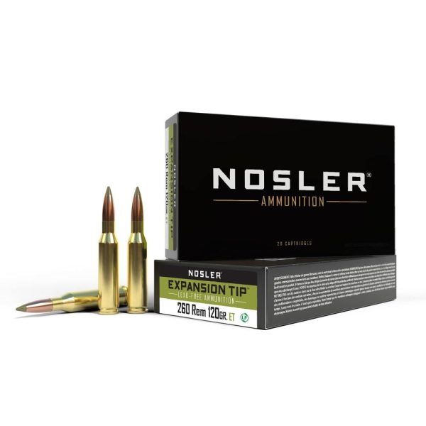Nosler e-tip rifle ammunition 260 rem 120gr e-tip 2750 fps 20/ct