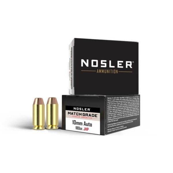 Nosler match grade  handgun ammuntion 10mm auto 180gr jhp 1150 fps 20/ct