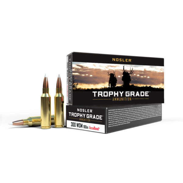 Nosler trophy grade rifle ammunition. 300 wsm 180 gr ab 2950 fps 20/ct