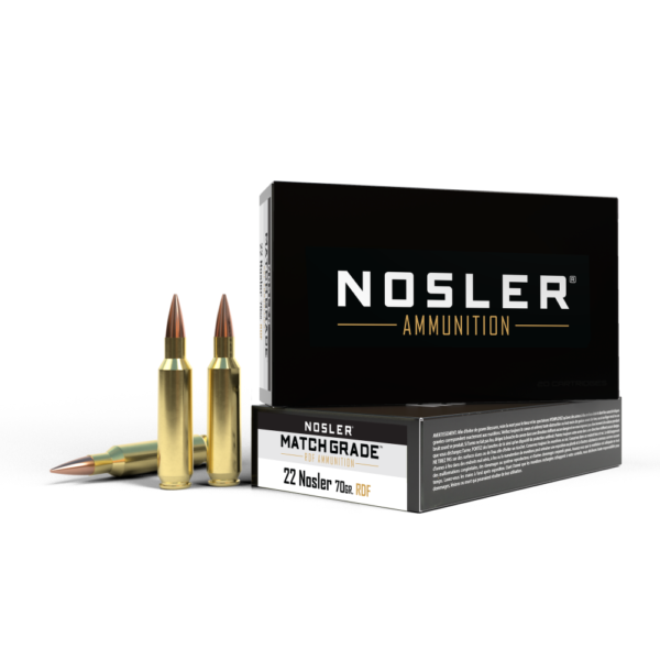 Nosler match grade rifle ammunition. 22 nosler 70 gr rdf 3000 fps 20/ct