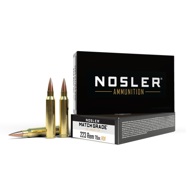 Nosler match grade rifle ammunition. 223 rem 70gr rdf hpbt 2850 fps 20/ct
