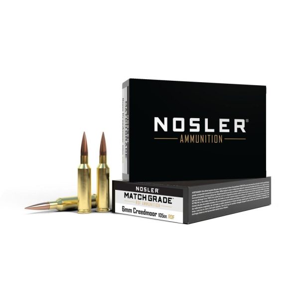 Nosler rdf match grade rifle ammunition 6mm creedmoor 105gr hpbt 3050 fps 20/ct