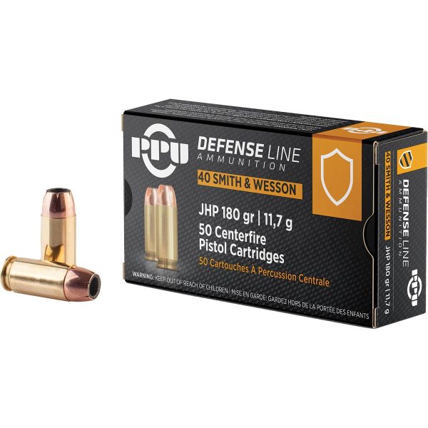 Ppu handgun ammunition. 40 s&w auto 180 gr jhp 967 fps 50/ct