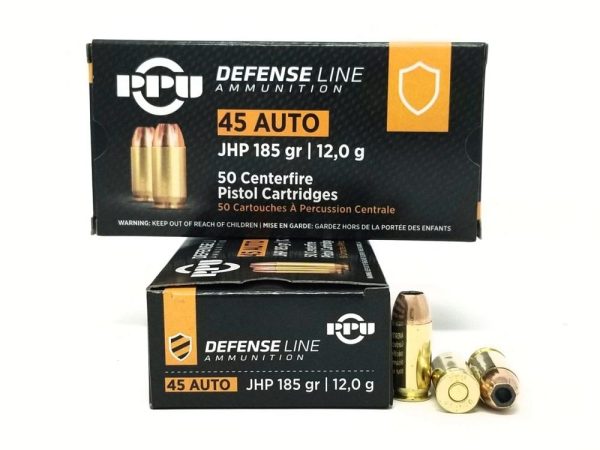 Ppu defense handgun ammunition. 45 acp 185 gr jhp 935 fps 50/ct