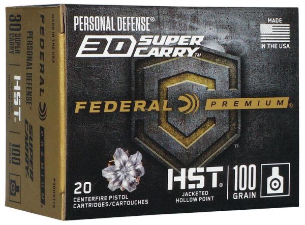 Federal personal defense hst handgun ammunition. 30 sc 100 gr jhp 1250 fps 20/ct