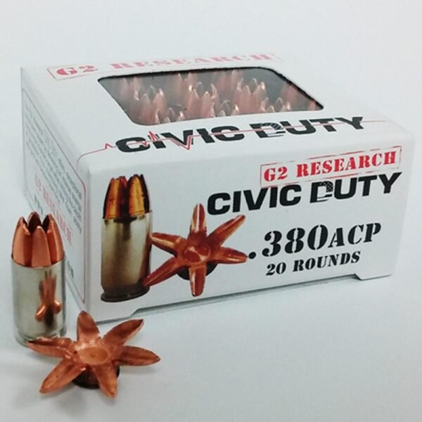 G2 research civic duty handgun ammo. 380 acp 64 gr solid 1130 fps 20/ct