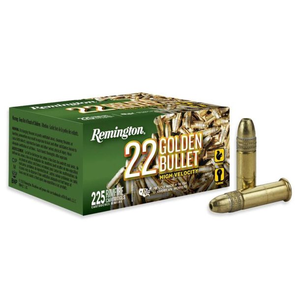 Remington golden bullet rimfire ammunition. 22 lr 36 gr. Hp 1280 fps 225/ct