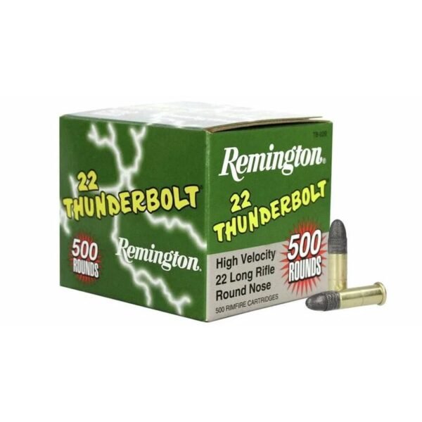 Remington. 22 thunderbolt rimfire ammunition. 22 lr 40 gr rn 1255 fps 500/ct