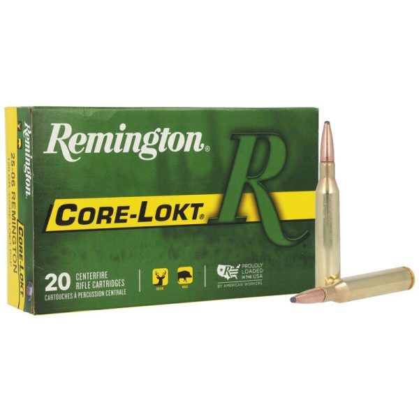 Remington core-lokt rifle ammunition. 25-06 rem 120 gr psp 2990 fps 20/ct