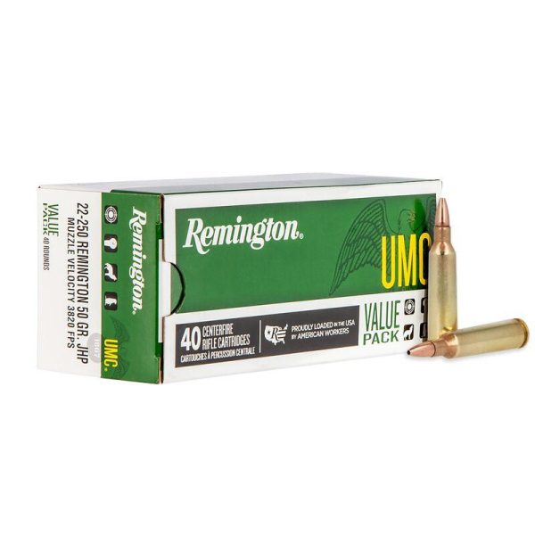 Remington umc rifle ammunition. 22-250 rem 45 gr jhp 4000 fps 40/ct