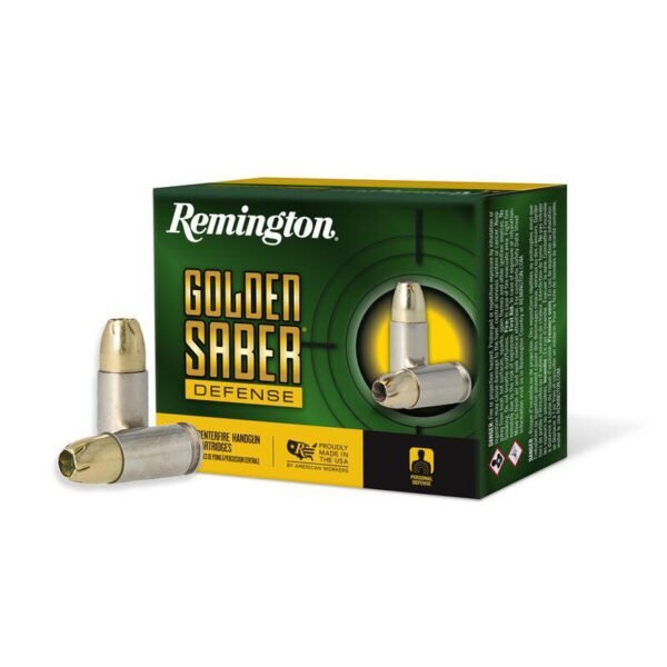 Remington golden saber defense handgun ammunition 9mm luger(+p) 124gr bjhp 1180 fps 20/ct