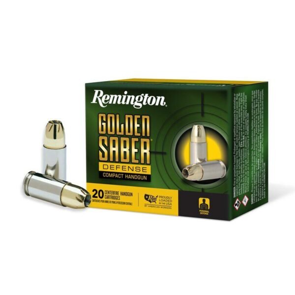 Remington golden saber defense compact ammunition 9mm luger 124gr bjhp 1020 fps 20/ct