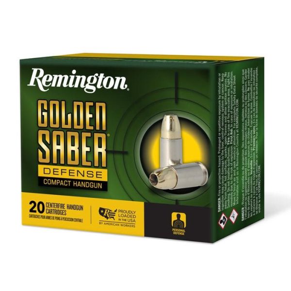 Remington golden saber defense compact ammunition. 45 auto 230 gr bjhp 725 fps 20/ct