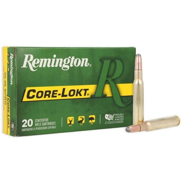 Remington core-lokt rifle ammunition. 30-06 sprg 220 gr sp 2410 fps 20/ct