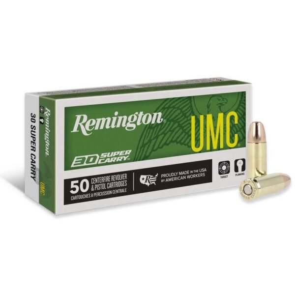 Remington umc handgun ammunition. 30 sc 100gr fmj 1250 fps 50/ct