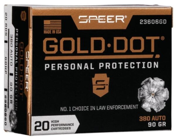 Speer gold dot handgun ammunition. 380 acp 90 gr hp 1040 fps 20/ct