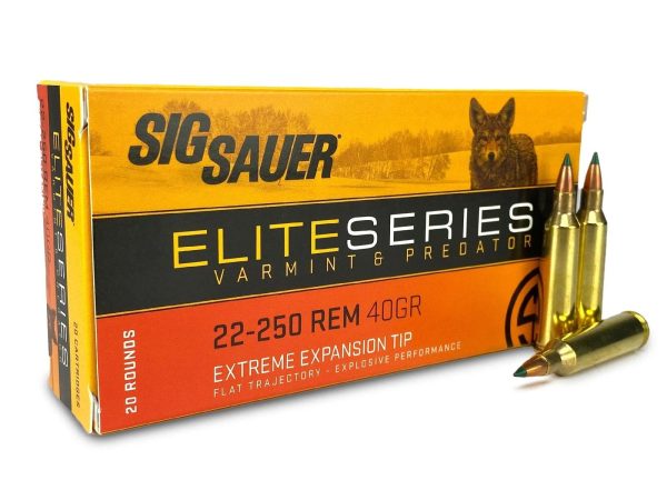 Sig sauer elite varmint & predator rifle ammunition 22-250 rem 40gr pt 3975 fps 20/ct