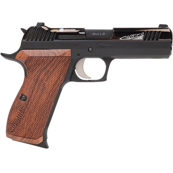 Sig sauer p210 carry handgun 9mm luger 8rd magazines (3) 4. 1" barrel black with engraved rosewood grips