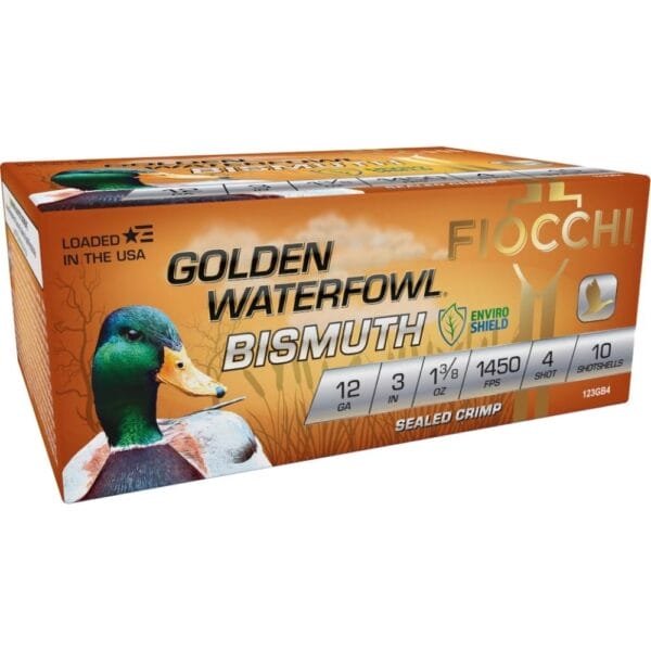 Fiocchi golden waterfowl bismuth 12ga 3" 1-3/8oz 1450 fps #4 10/ct