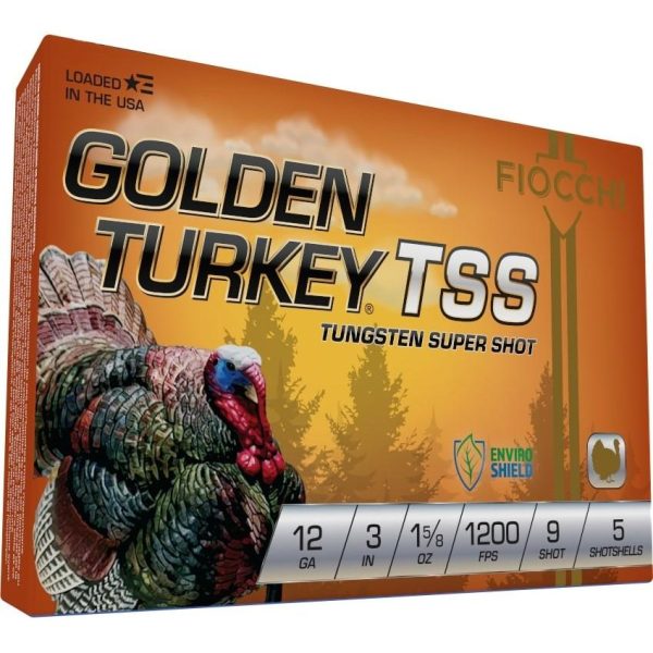 Fiocchi golden turkey tungsten tss shotshells 12ga 3" 1-5/8oz 1200 fps #9 5/ct