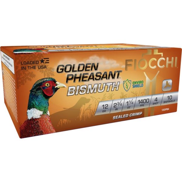 Fiocchi golden pheasant bismuth shotshells 12ga 2-3/4" 1-1/4oz 1400 fps #4 10/ct