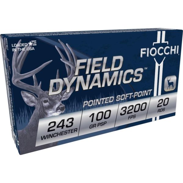 Fiocchi field dynamics rifle ammunition. 243 win 100 gr psp 3200 fps 20/ct
