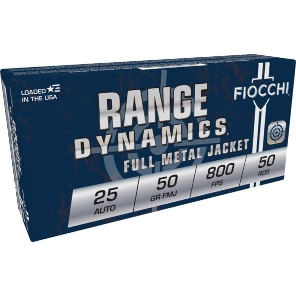 Fiocchi pistol shooting dynamics handgun ammunition. 25 acp 50 gr fmj 800 fps 50/box