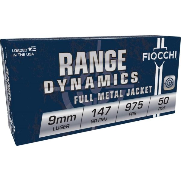 Fiocchi pistol shooting dynamics handgun ammunition 9mm luger 147 gr fmj 1000 fps 50/box