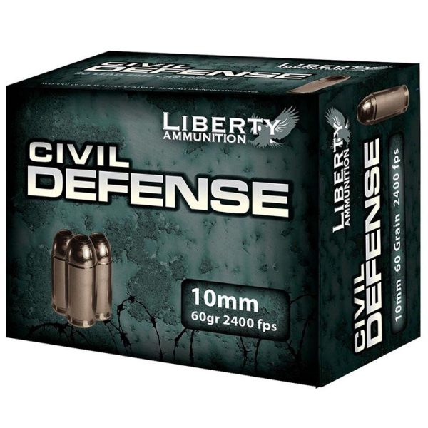 Liberty civil defense handgun ammunition 10mm auto 60 gr schp 2400 fps 20/ct