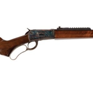 Lever-action rifle with a rich brown wooden stock and blued steel barrel, featuring a color case-hardened receiver.