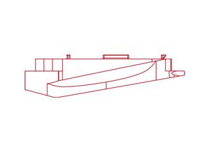 Line drawing of a firearm outline in red on a white background.