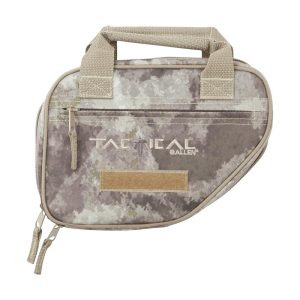 Camouflage tactical firearm bag with beige handles and zippers, featuring the "Tactical" logo, from Casey, Iowa.