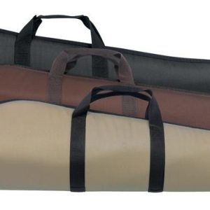 Three gun cases in black, brown, and tan colors with handles.
