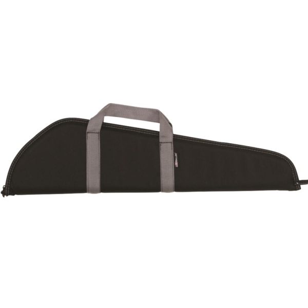 Black firearm carrying case with gray handles and stitching, ideal for guns and ammo storage; associated with casey, iowa.