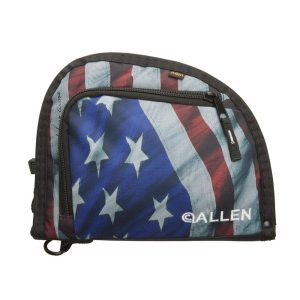 Gun bag with American flag design, predominantly red, white, and blue, featuring a black zipper.