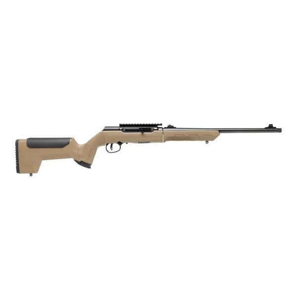 Tan and black firearm with a tactical stock and long barrel, ideal for gun enthusiasts in casey, iowa.