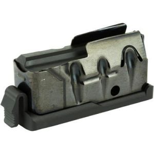 Metal gun magazine with a black baseplate and a rugged, metallic finish.