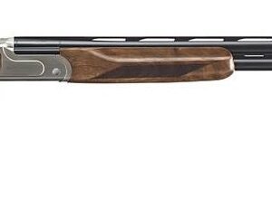 Shotgun with wooden stock and black barrels, silver receiver, emphasizing detail and craftsmanship. Keywords: firearms, guns, ammo, bag, iowa, casey iowa.