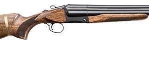 Double-barrel shotgun with a dark brown wooden stock, polished black barrels, and gold accents, suitable for firearms, guns, and ammo enthusiasts in casey, iowa.